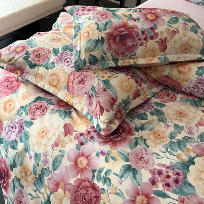 91家纺网 家纺一手货源 找家纺 桔禾家纺 2025新款田园花卉小清新直播加厚植物羊绒四件套高克重磨毛跨境四件套 大量现货 盛世牡丹