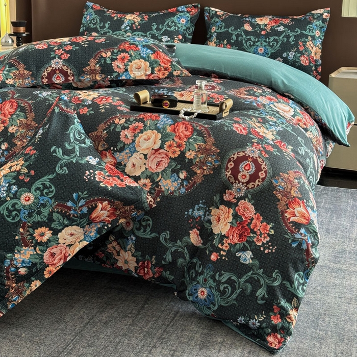 91家纺网 家纺一手货源 找家纺 桔禾家纺 2025新款田园花卉小清新直播加厚植物羊绒四件套高克重磨毛跨境四件套 大量现货 漫花语梦