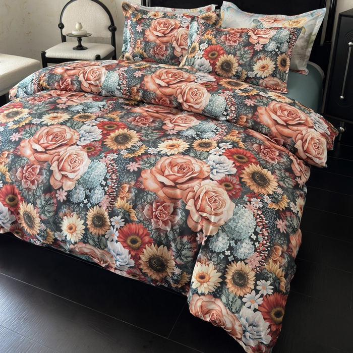 91家纺网 家纺一手货源 找家纺 桔禾家纺 2025新款田园花卉小清新直播加厚植物羊绒四件套高克重磨毛跨境四件套 大量现货 向阳花开