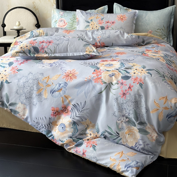 91家纺网 家纺一手货源 找家纺 桔禾家纺 2025新款田园花卉小清新直播加厚植物羊绒四件套高克重磨毛跨境四件套 大量现货 花开倾城