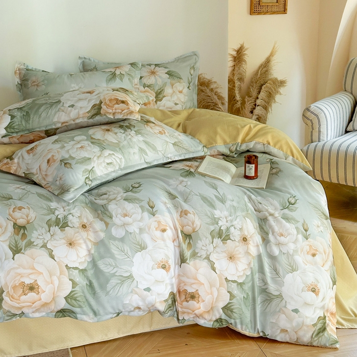 91家纺网 家纺一手货源 找家纺 桔禾家纺 2025新款田园花卉小清新直播加厚植物羊绒四件套高克重磨毛跨境四件套 大量现货 繁花田薇