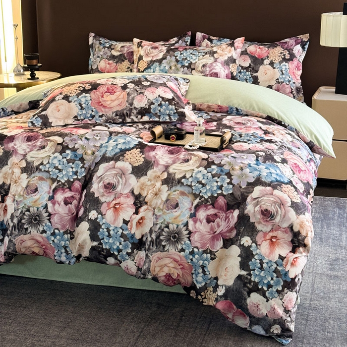 91家纺网 家纺一手货源 找家纺 桔禾家纺 2025新款田园花卉小清新直播加厚植物羊绒四件套高克重磨毛跨境四件套 大量现货 沁香花语