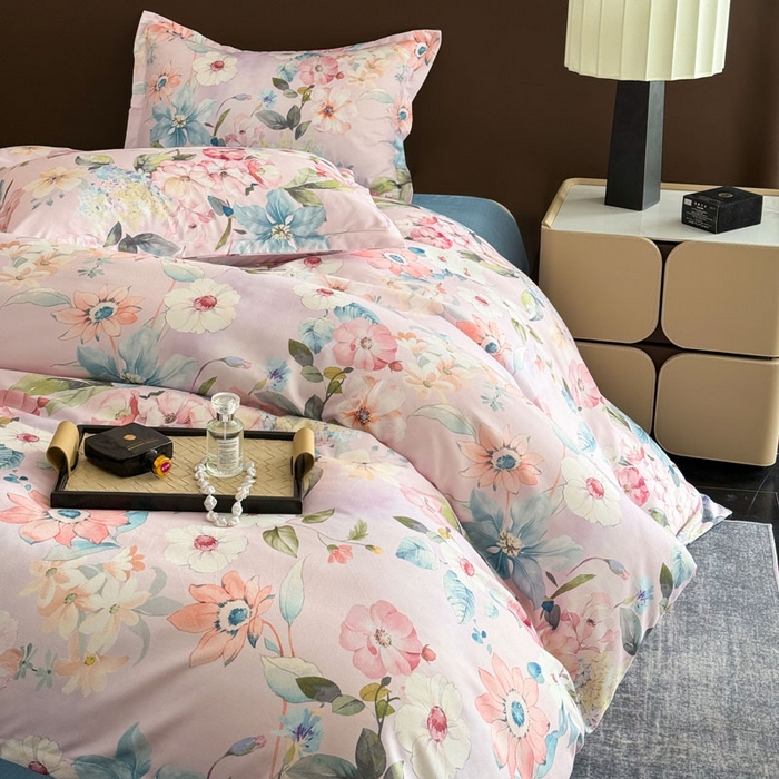 91家纺网 家纺一手货源 找家纺 桔禾家纺 2025新款田园花卉小清新直播加厚植物羊绒四件套高克重磨毛跨境四件套 大量现货 丝意绵绵