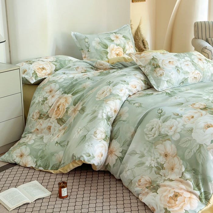 91家纺网 家纺一手货源 找家纺 桔禾家纺 2025新款田园花卉小清新直播加厚植物羊绒四件套高克重磨毛跨境四件套 大量现货 繁花田薇