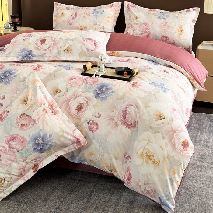 91家纺网 家纺一手货源 找家纺 桔禾家纺 2025新款田园花卉小清新直播加厚植物羊绒四件套高克重磨毛跨境四件套 大量现货 爱在深秋