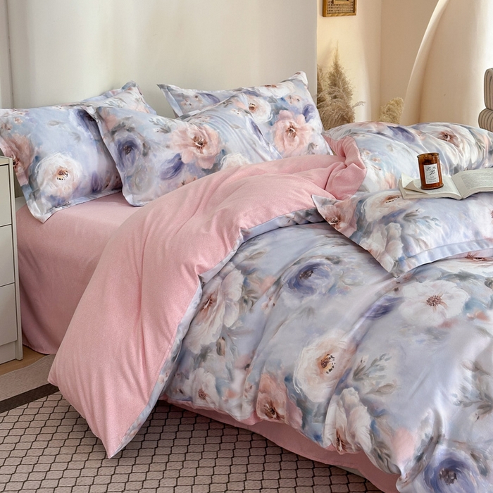 91家纺网 家纺一手货源 找家纺 桔禾家纺 2025新款田园花卉小清新直播加厚植物羊绒四件套高克重磨毛跨境四件套 大量现货 南法牧野