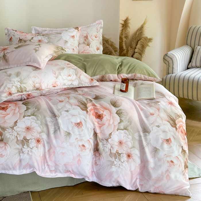 91家纺网 家纺一手货源 找家纺 桔禾家纺 2025新款田园花卉小清新直播加厚植物羊绒四件套高克重磨毛跨境四件套 大量现货 繁花春城