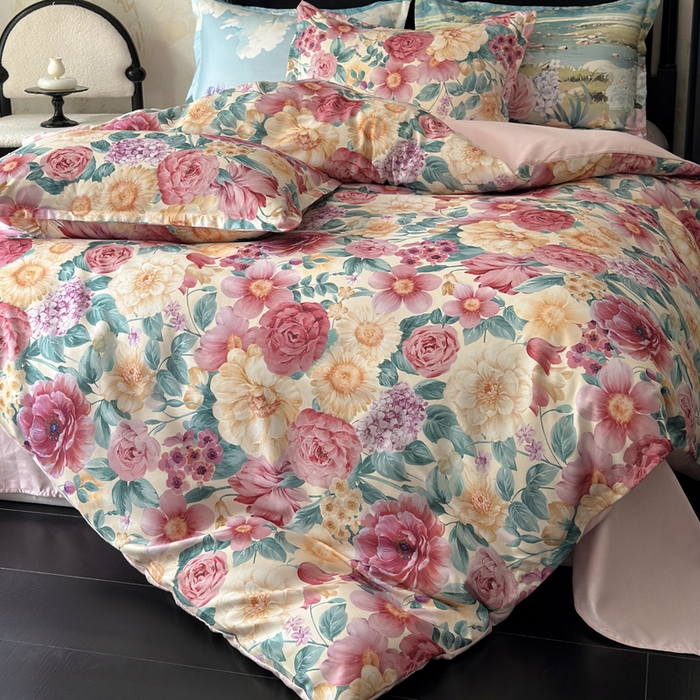 91家纺网 家纺一手货源 找家纺 桔禾家纺 2025新款田园花卉小清新直播加厚植物羊绒四件套高克重磨毛跨境四件套 大量现货 盛世牡丹