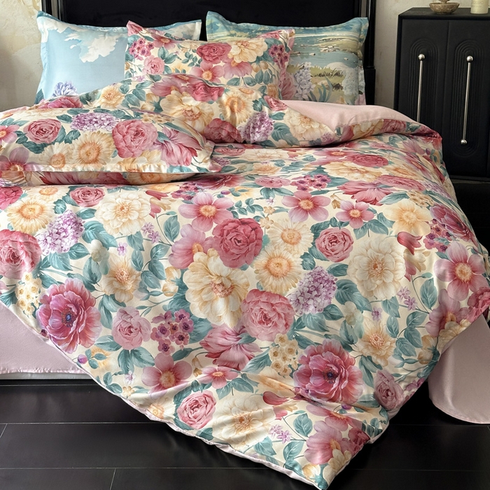 91家纺网 家纺一手货源 找家纺 桔禾家纺 2025新款田园花卉小清新直播加厚植物羊绒四件套高克重磨毛跨境四件套 大量现货 盛世牡丹