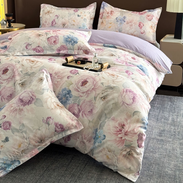 91家纺网 家纺一手货源 找家纺 桔禾家纺 2025新款田园花卉小清新直播加厚植物羊绒四件套高克重磨毛跨境四件套 大量现货 暗香浮动