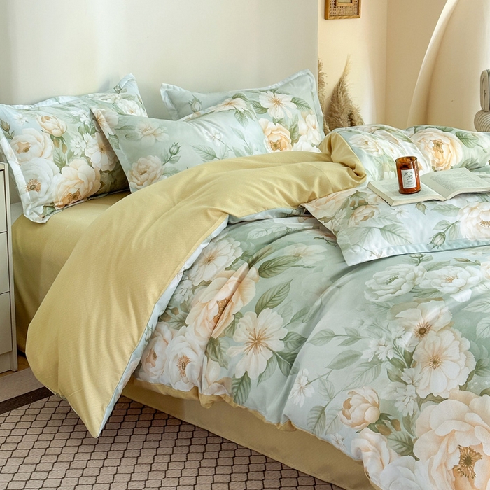 91家纺网 家纺一手货源 找家纺 桔禾家纺 2025新款田园花卉小清新直播加厚植物羊绒四件套高克重磨毛跨境四件套 大量现货 繁花田薇