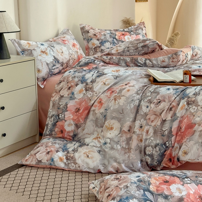 91家纺网 家纺一手货源 找家纺 桔禾家纺 2025新款田园花卉小清新直播加厚植物羊绒四件套高克重磨毛跨境四件套 大量现货 赛里木花