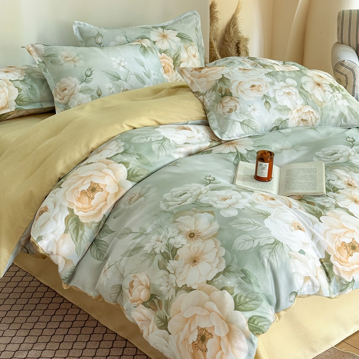 91家纺网 家纺一手货源 找家纺 桔禾家纺 2025新款田园花卉小清新直播加厚植物羊绒四件套高克重磨毛跨境四件套 大量现货 繁花田薇