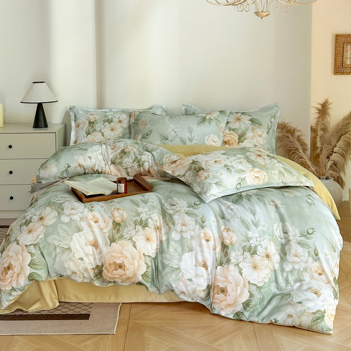 91家纺网 家纺一手货源 找家纺 桔禾家纺 2025新款田园花卉小清新直播加厚植物羊绒四件套高克重磨毛跨境四件套 大量现货 繁花田薇