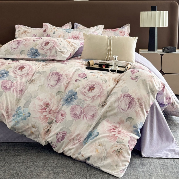 91家纺网 家纺一手货源 找家纺 桔禾家纺 2025新款田园花卉小清新直播加厚植物羊绒四件套高克重磨毛跨境四件套 大量现货 暗香浮动