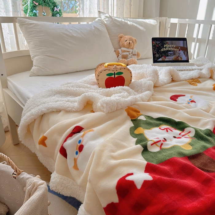 91家纺网 家纺一手货源 找家纺 （总）桃子家居 2025新款A类ins圣诞新年秋冬限定款加厚牛奶绒羊羔绒毛毯多功能毯