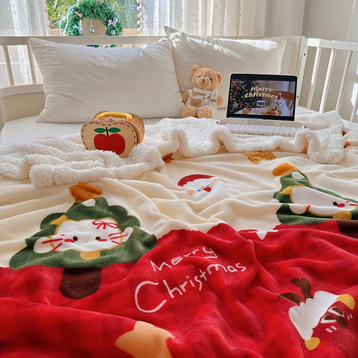 91家纺网 家纺一手货源 找家纺 （总）桃子家居 2025新款A类ins圣诞新年秋冬限定款加厚牛奶绒羊羔绒毛毯多功能毯