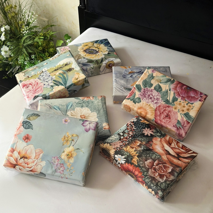 91家纺网 家纺一手货源 找家纺 桔禾家纺 2025新款田园花卉小清新直播加厚植物羊绒四件套高克重磨毛跨境四件套 大量现货 组合