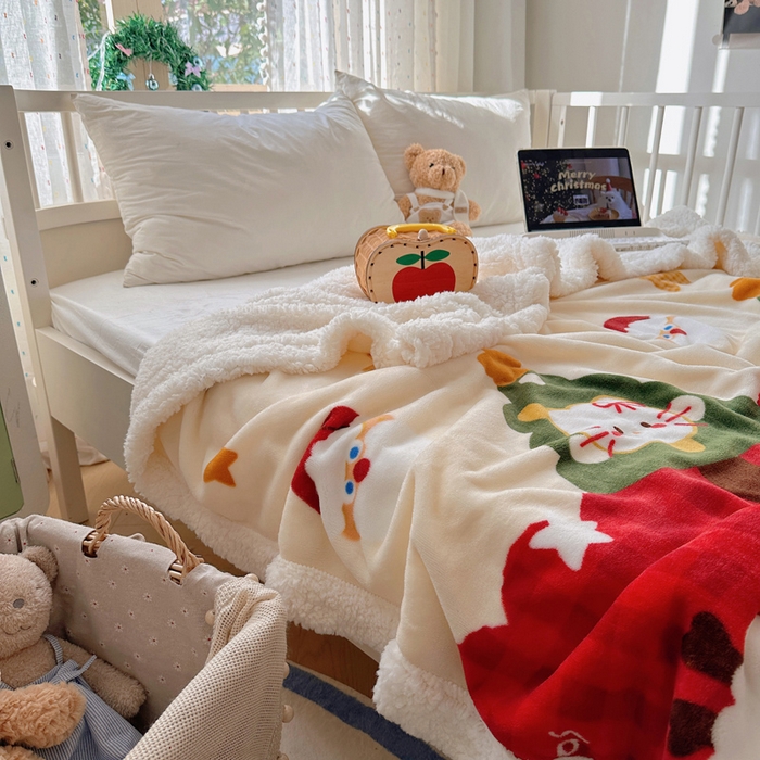 91家纺网 家纺一手货源 找家纺 （总）桃子家居 2025新款A类ins圣诞新年秋冬限定款加厚牛奶绒羊羔绒毛毯多功能毯