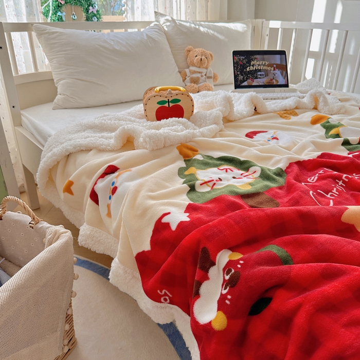 91家纺网 家纺一手货源 找家纺 （总）桃子家居 2025新款A类ins圣诞新年秋冬限定款加厚牛奶绒羊羔绒毛毯多功能毯