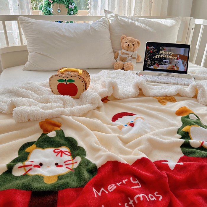 91家纺网 家纺一手货源 找家纺 （总）桃子家居 2025新款A类ins圣诞新年秋冬限定款加厚牛奶绒羊羔绒毛毯多功能毯