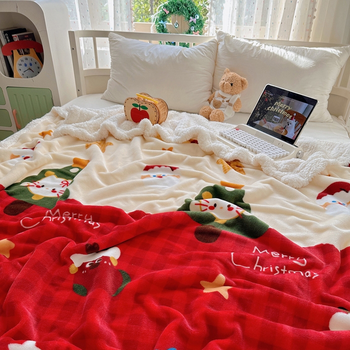 91家纺网 家纺一手货源 找家纺 （总）桃子家居 2025新款A类ins圣诞新年秋冬限定款加厚牛奶绒羊羔绒毛毯多功能毯