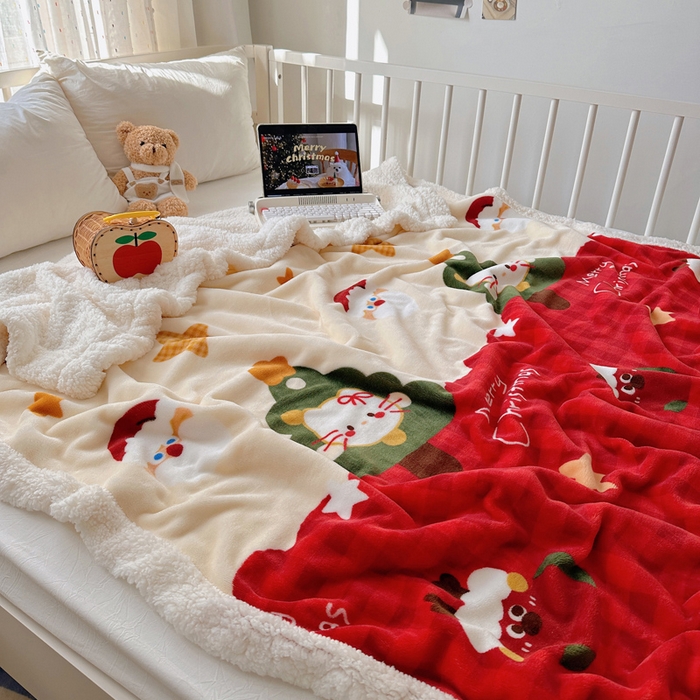 91家纺网 家纺一手货源 找家纺 （总）桃子家居 2025新款A类ins圣诞新年秋冬限定款加厚牛奶绒羊羔绒毛毯多功能毯