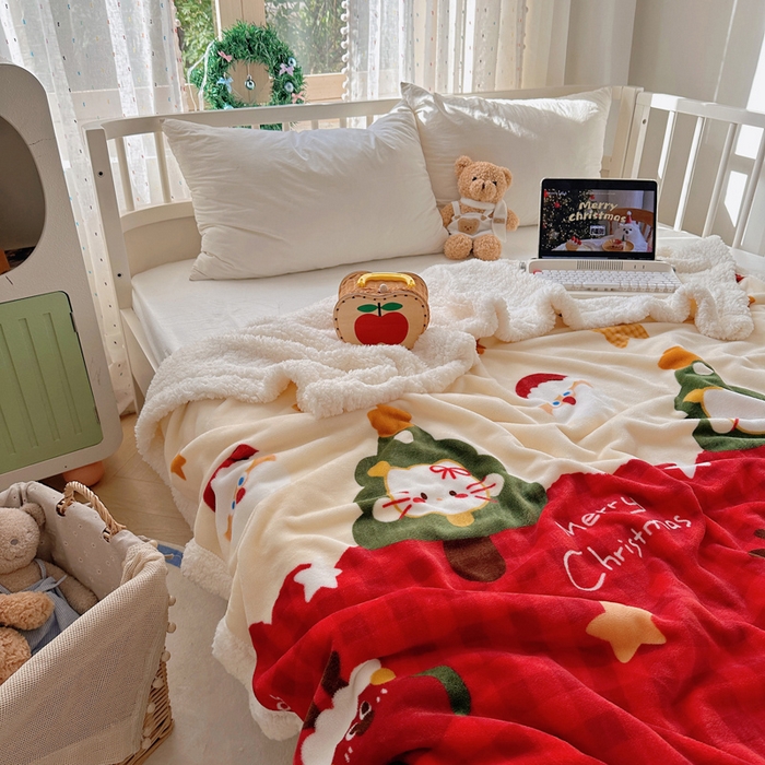 91家纺网 家纺一手货源 找家纺 （总）桃子家居 2025新款A类ins圣诞新年秋冬限定款加厚牛奶绒羊羔绒毛毯多功能毯