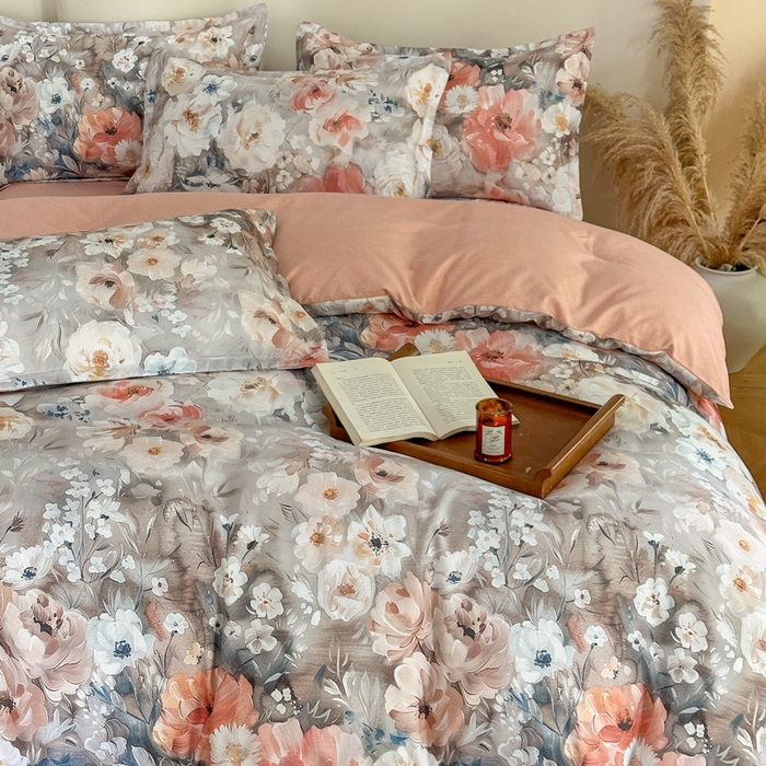 91家纺网 家纺一手货源 找家纺 桔禾家纺 2025新款田园花卉小清新直播加厚植物羊绒四件套高克重磨毛跨境四件套 大量现货 赛里木花