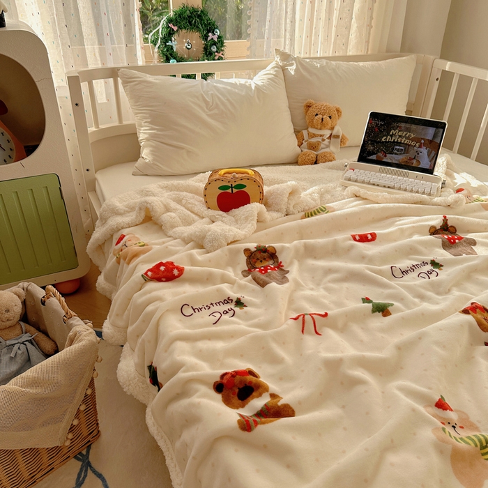 91家纺网 家纺一手货源 找家纺 桃子家居 2025新款A类ins圣诞新年秋冬限定款加厚牛奶绒羊羔绒毛毯多功能毯 绒毛毯-MT圣诞小熊熊