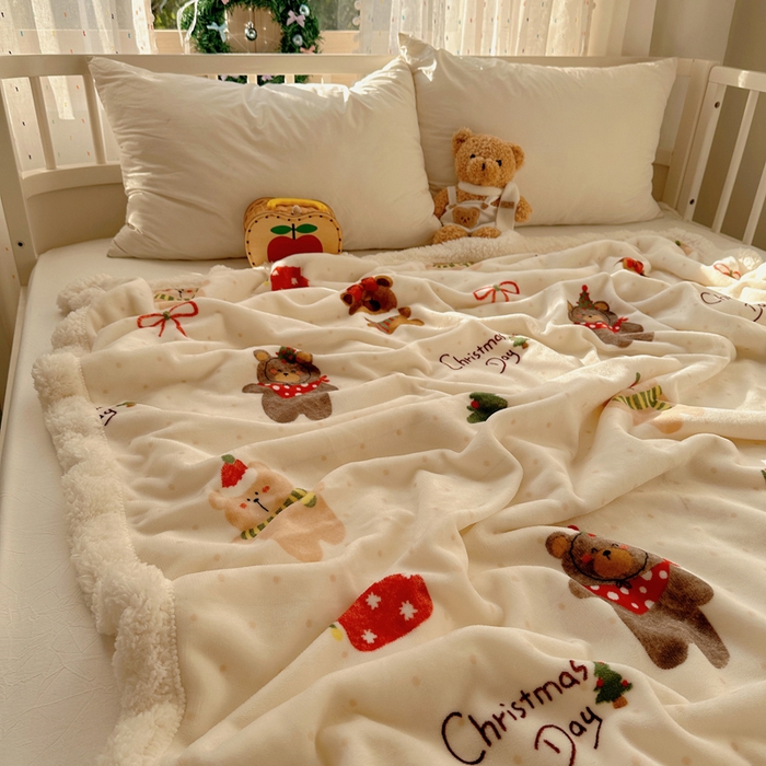91家纺网 家纺一手货源 找家纺 桃子家居 2025新款A类ins圣诞新年秋冬限定款加厚牛奶绒羊羔绒毛毯多功能毯 绒毛毯-MT圣诞小熊熊