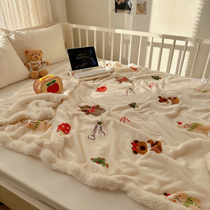 91家纺网 家纺一手货源 找家纺 桃子家居 2025新款A类ins圣诞新年秋冬限定款加厚牛奶绒羊羔绒毛毯多功能毯 绒毛毯-MT圣诞小熊熊