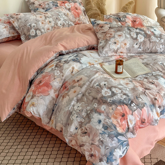 91家纺网 家纺一手货源 找家纺 桔禾家纺 2025新款田园花卉小清新直播加厚植物羊绒四件套高克重磨毛跨境四件套 大量现货 赛里木花