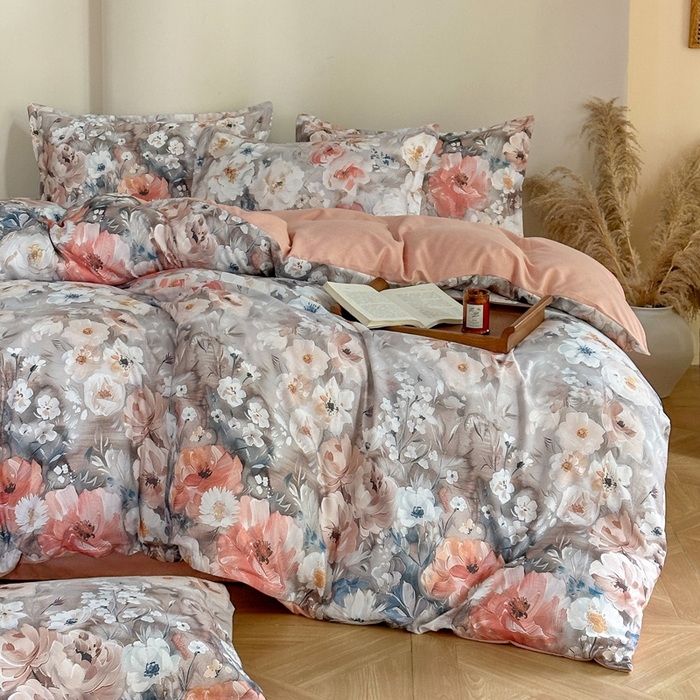 91家纺网 家纺一手货源 找家纺 桔禾家纺 2025新款田园花卉小清新直播加厚植物羊绒四件套高克重磨毛跨境四件套 大量现货 赛里木花