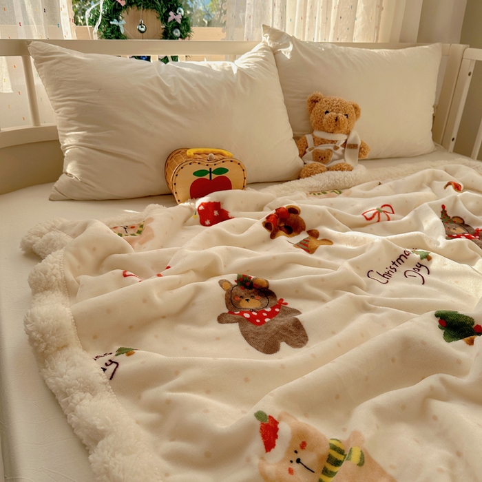 91家纺网 家纺一手货源 找家纺 桃子家居 2025新款A类ins圣诞新年秋冬限定款加厚牛奶绒羊羔绒毛毯多功能毯 绒毛毯-MT圣诞小熊熊