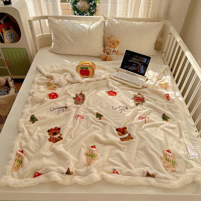 91家纺网 家纺一手货源 找家纺 桃子家居 2025新款A类ins圣诞新年秋冬限定款加厚牛奶绒羊羔绒毛毯多功能毯 绒毛毯-MT圣诞小熊熊