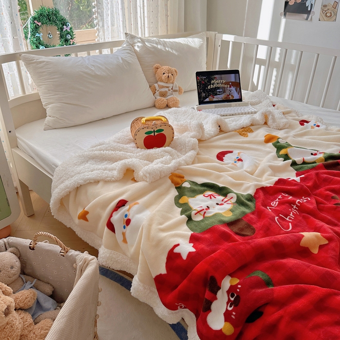 91家纺网 家纺一手货源 找家纺 桃子家居 2025新款A类ins圣诞新年秋冬限定款加厚牛奶绒羊羔绒毛毯多功能毯 绒毛毯-MT圣诞小猫咪