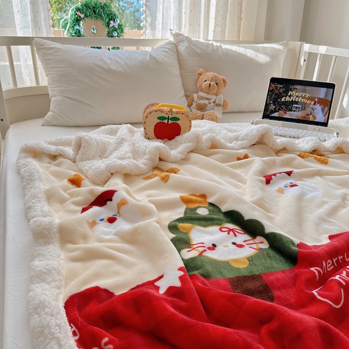 91家纺网 家纺一手货源 找家纺 桃子家居 2025新款A类ins圣诞新年秋冬限定款加厚牛奶绒羊羔绒毛毯多功能毯 绒毛毯-MT圣诞小猫咪