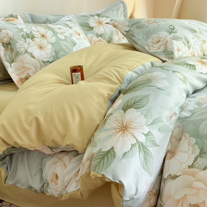 91家纺网 家纺一手货源 找家纺 桔禾家纺 2025新款田园花卉小清新直播加厚植物羊绒四件套高克重磨毛跨境四件套 大量现货 繁花田薇