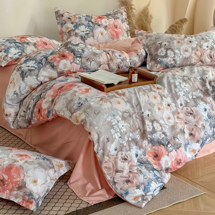 91家纺网 家纺一手货源 找家纺 桔禾家纺 2025新款田园花卉小清新直播加厚植物羊绒四件套高克重磨毛跨境四件套 大量现货 赛里木花