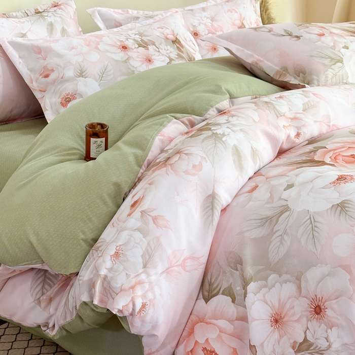 91家纺网 家纺一手货源 找家纺 桔禾家纺 2025新款田园花卉小清新直播加厚植物羊绒四件套高克重磨毛跨境四件套 大量现货 繁花春城