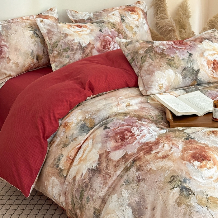 91家纺网 家纺一手货源 找家纺 桔禾家纺 2025新款田园花卉小清新直播加厚植物羊绒四件套高克重磨毛跨境四件套 大量现货 邂逅玫瑰