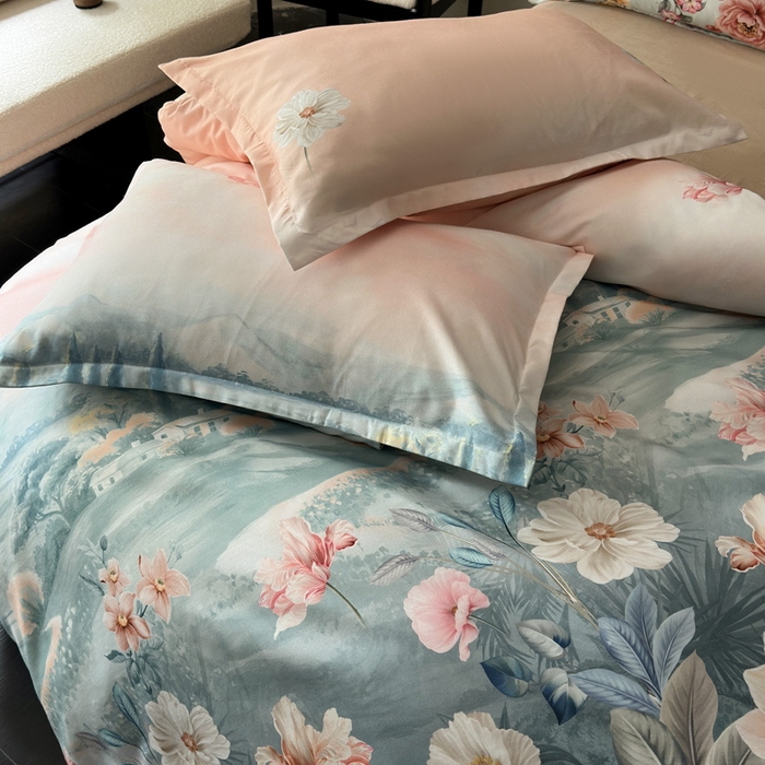 91家纺网 家纺一手货源 找家纺 桔禾家纺 2025新款田园花卉小清新直播加厚植物羊绒四件套高克重磨毛跨境四件套 大量现货 怡人花海