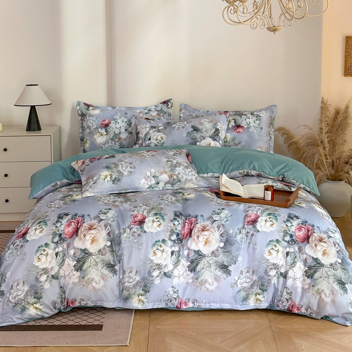 91家纺网 家纺一手货源 找家纺 桔禾家纺 2025新款田园花卉小清新直播加厚植物羊绒四件套高克重磨毛跨境四件套 大量现货 漫步花庭