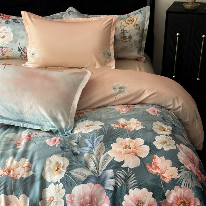 91家纺网 家纺一手货源 找家纺 桔禾家纺 2025新款田园花卉小清新直播加厚植物羊绒四件套高克重磨毛跨境四件套 大量现货 怡人花海