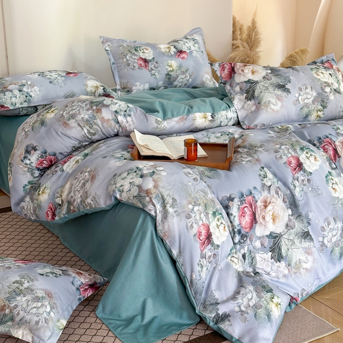 91家纺网 家纺一手货源 找家纺 桔禾家纺 2025新款田园花卉小清新直播加厚植物羊绒四件套高克重磨毛跨境四件套 大量现货 漫步花庭