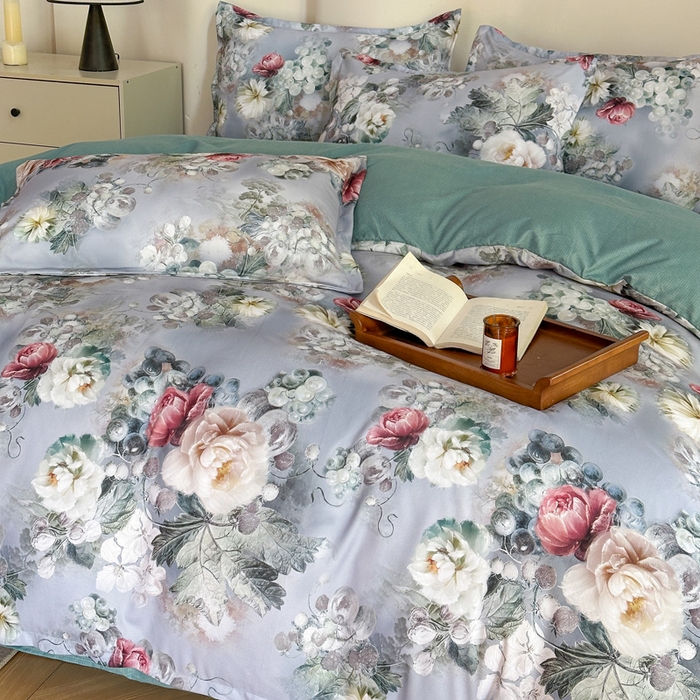 91家纺网 家纺一手货源 找家纺 桔禾家纺 2025新款田园花卉小清新直播加厚植物羊绒四件套高克重磨毛跨境四件套 大量现货 漫步花庭