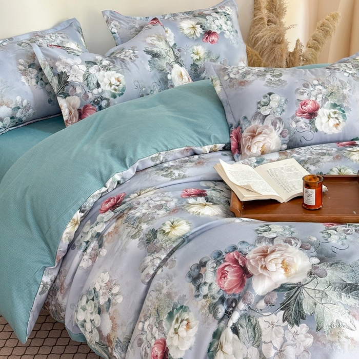 91家纺网 家纺一手货源 找家纺 桔禾家纺 2025新款田园花卉小清新直播加厚植物羊绒四件套高克重磨毛跨境四件套 大量现货 漫步花庭