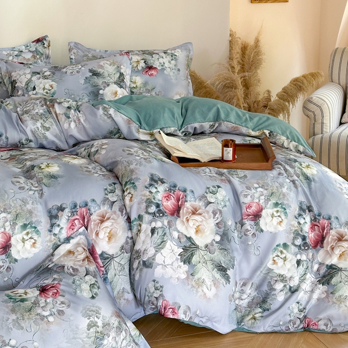 91家纺网 家纺一手货源 找家纺 桔禾家纺 2025新款田园花卉小清新直播加厚植物羊绒四件套高克重磨毛跨境四件套 大量现货 漫步花庭