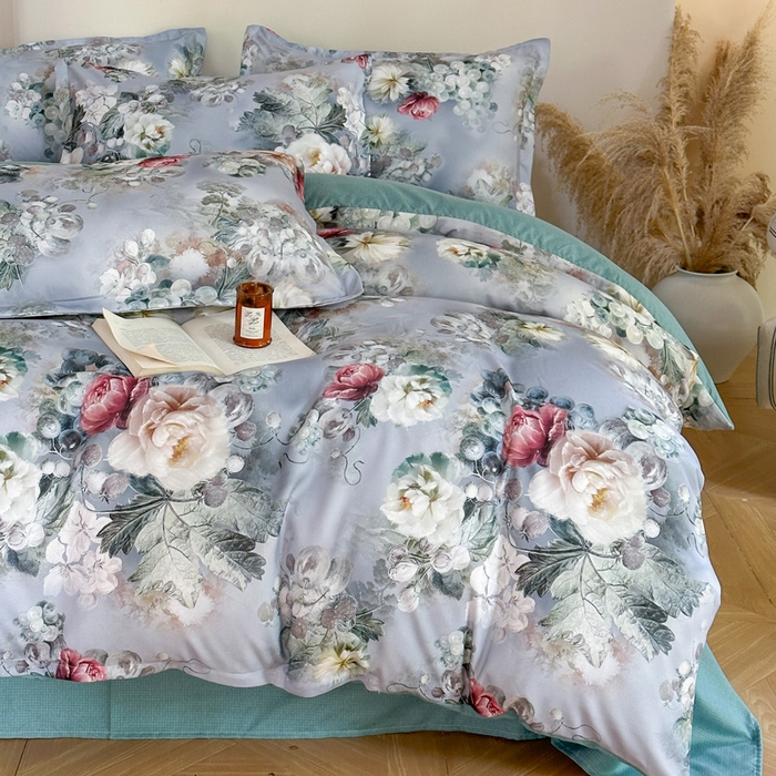 91家纺网 家纺一手货源 找家纺 桔禾家纺 2025新款田园花卉小清新直播加厚植物羊绒四件套高克重磨毛跨境四件套 大量现货 漫步花庭